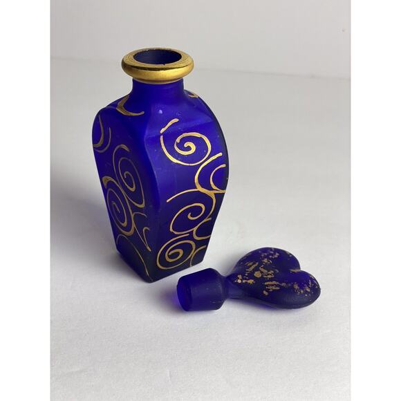 Vintage Royal Blue 24 Carat Gold Perfume Bottle Swirl Hand Painted Made In Italy - Picture 6 of 9